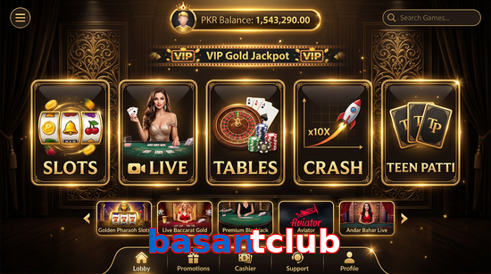 Main screen of Basantclub casino page for PK players