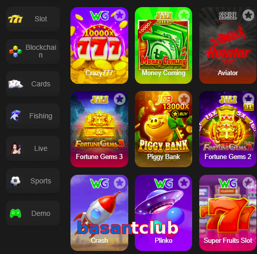Main screen of Basantclub game page for PK players