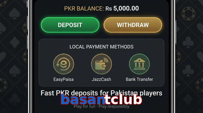 Deposit and withdrawal screen with PKR methods